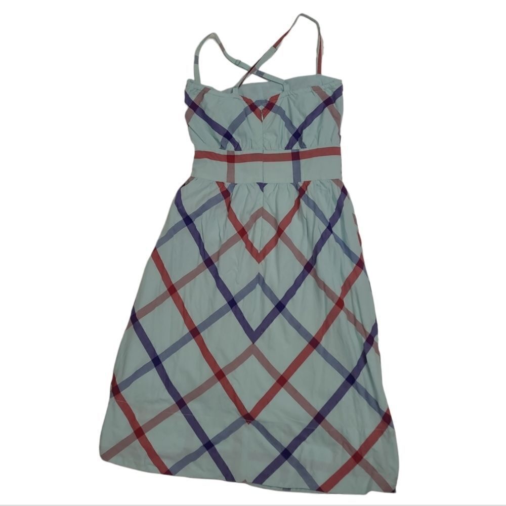 MODCLOTH blue plaid retro cross strap sun dress S - Picture 3 of 12